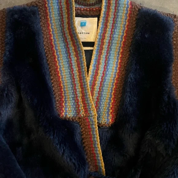 Sparrow by Anthropologie navy faux fur boho coat jacket - Picture 3 of 4